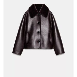 NWOT Reversible Dark Brown Faux Leather Jacket / Faux Fur Zara